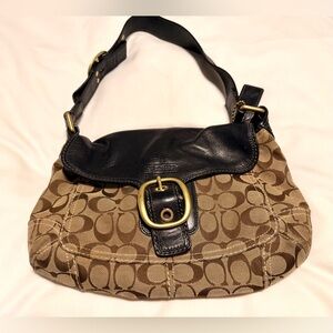 Coach Signature Canvas Flap Hobo - black leather trim
